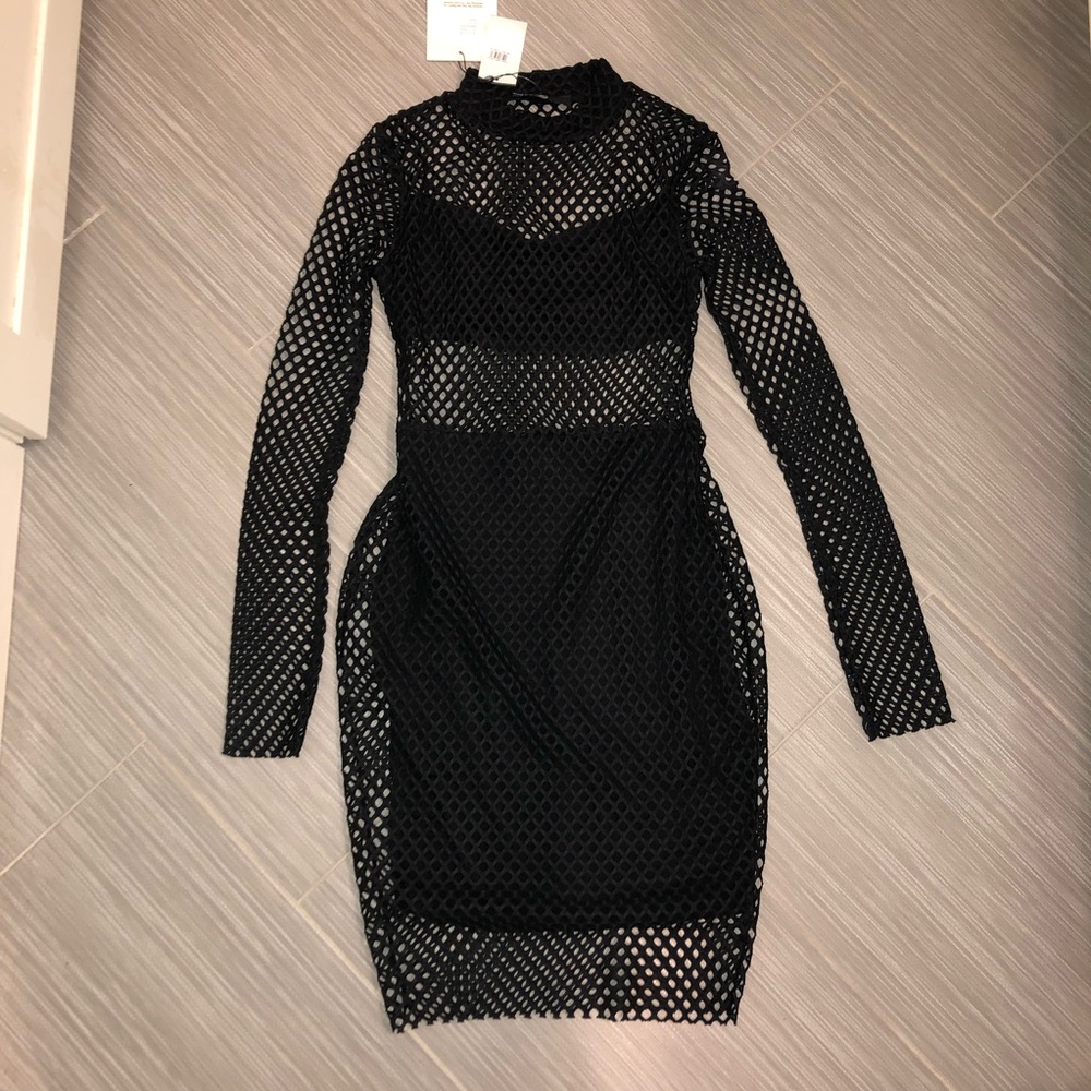 Black Mesh Mid-length Dress